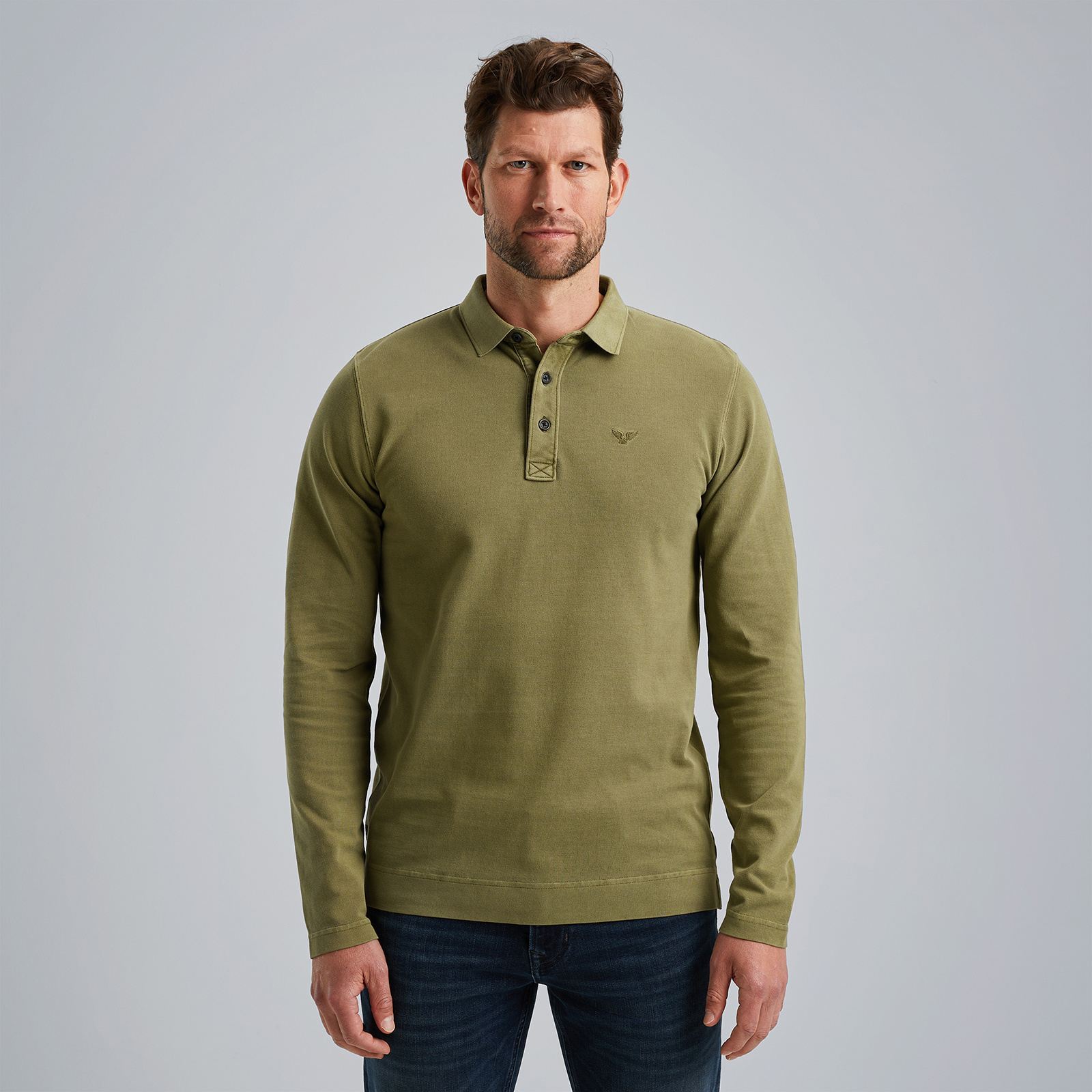 Мужское поло с длинным рукавом PME Legend Garment Dye хаки